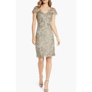 NWTs TADASHI SHOJI Embroidered Mesh Cocktail Dress In Smoke Pearl